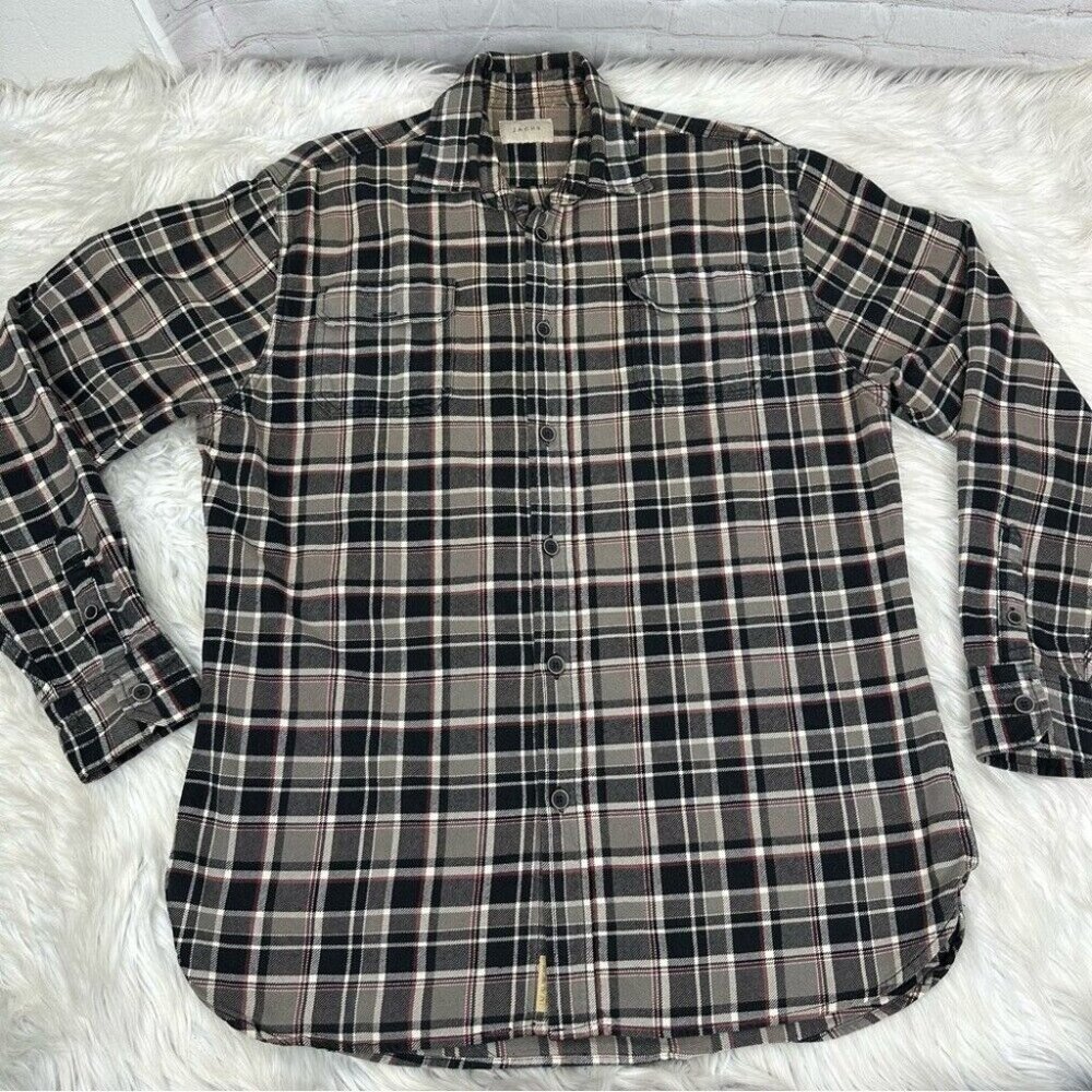 Jachs Men's Black Casual Plaid Button Down Flannel Western Grunge Shirt L/C46.9
